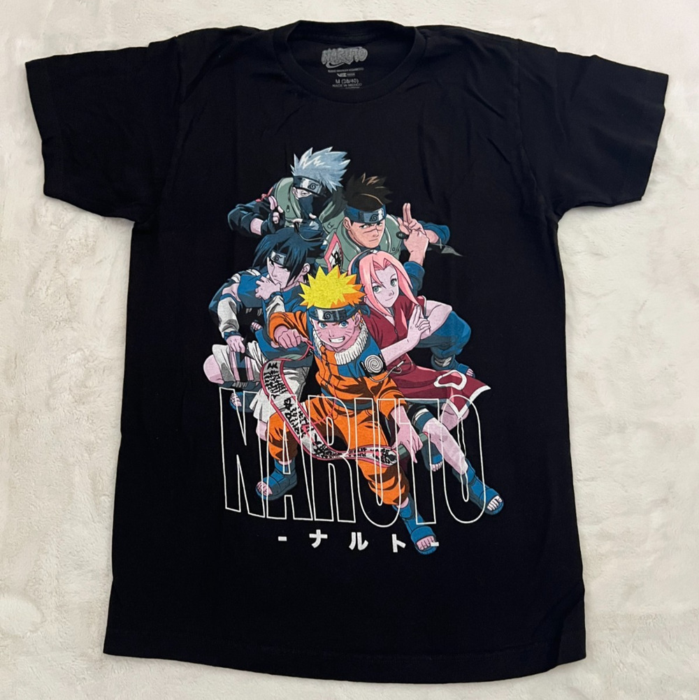 Naruto Shippuden Men's Medium Black Graphic T-Shirt Anime Team 7 Kakashi